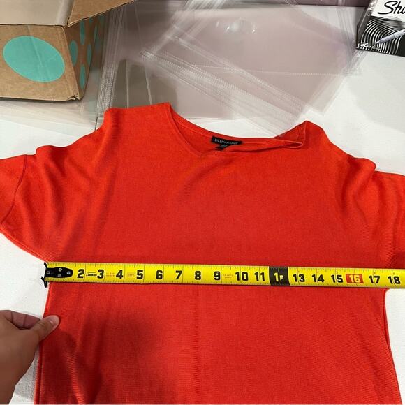 Eileen Fisher Short Sleeve SIlk Blend Sweater Bright Orange - Picture 5 of 6